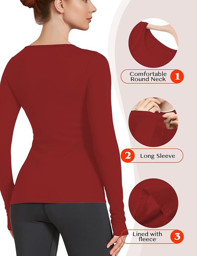Women's Long Sleeve Thermal Underwear Lightweight Compression Baselayer Shirt Women Clothing Premium Comfort Winter Tops