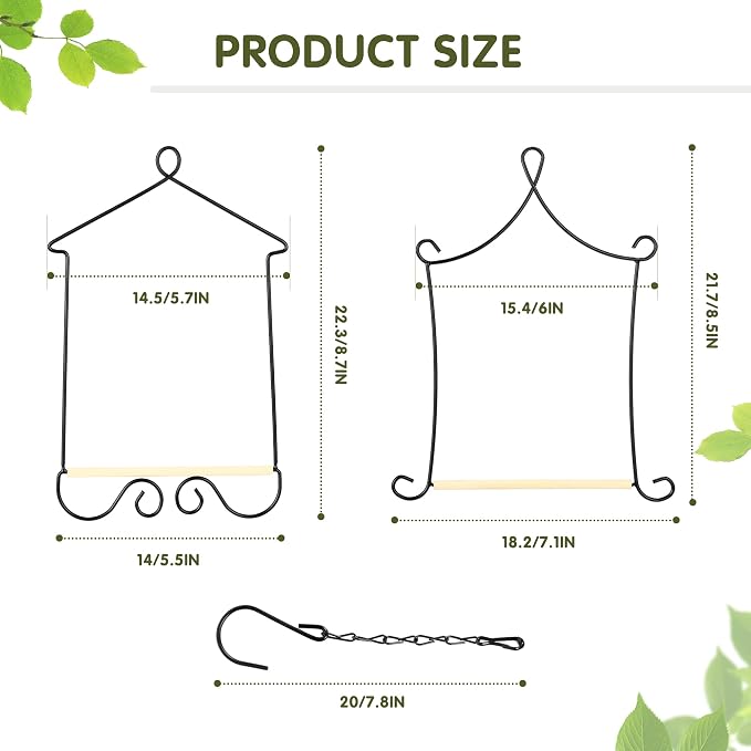 Metal Frame Hummingbird Swings and Perches with Wooden Dowel Black Bird Swing Outdoor Bird Perch Humming Bird Swing (4PK)