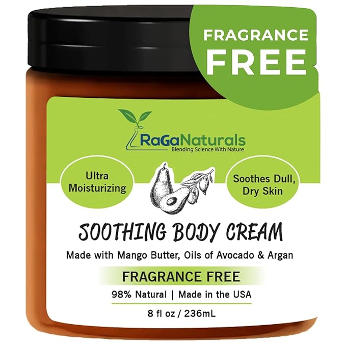 RaGaNaturals Mango Butter Moisturizing Hand & Body Cream for Dry to Very Dry, Sensitive Skin - Natural Vitamin E Face Cream - Non-Comedogenic, Unscented Lotion for Dry Skin for Women, Men, Baby - 8 Oz