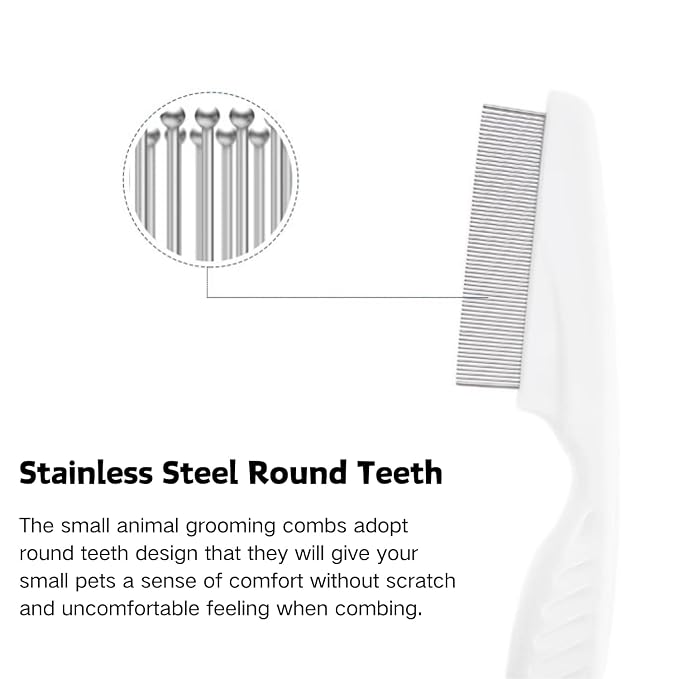 2PC Hamster Grooming Comb - Stainless Stell Face Flea Comb Fine Tooth Tear Stain Remover Removes Crust, Mucus, Stains, Face Brush for Chinchillas, Ferrets, Guinea Pigs, Rabbits (White)