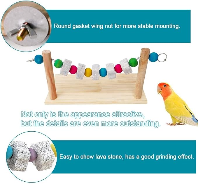 Hamster Wood Ledge Platform with Lava Stone Chew Block, Cage Rest Shelf Climbing Toy for Dwarf Hamsters, Sugar Gliders, Parakeets | Wooden Climb Rest Shelf,Teeth Grinding Toys for Rat Sugar Gliders,Nail Trimming Bird Perch Stand