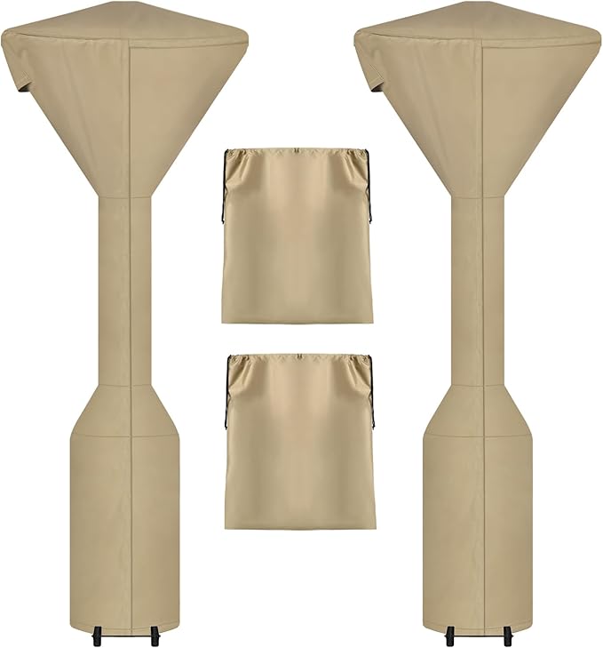 OutdoorLines Waterproof Outdoor Patio Heater Covers with Zipper and Storage Bag, Dust-proof UV-Resistant Windproof Propane Heavy Duty Heater Cover for Standing Heater, 2 Packs-95Hx34Dx19B inch Camel