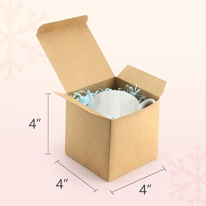 ValBox 4x4x4 Brown Gift Boxes 25PCS Kraft Paper Boxes with Lids for Gifts, Crafting, Cube, Cupcake Boxes, Easy Assemble Boxes for Party Favor