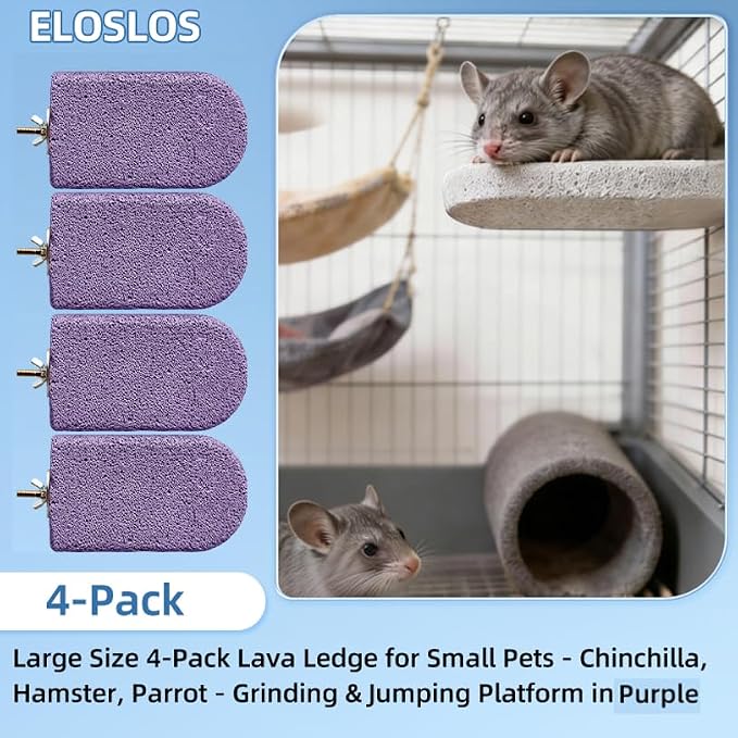 4PCS Lava Ledge for Small Pets/Chinchilla/Hamster/Parrot, Purple(L) | Grinding Claws & Jumping, Safe Natural Volcanic Rock, Reduces Random Chewing