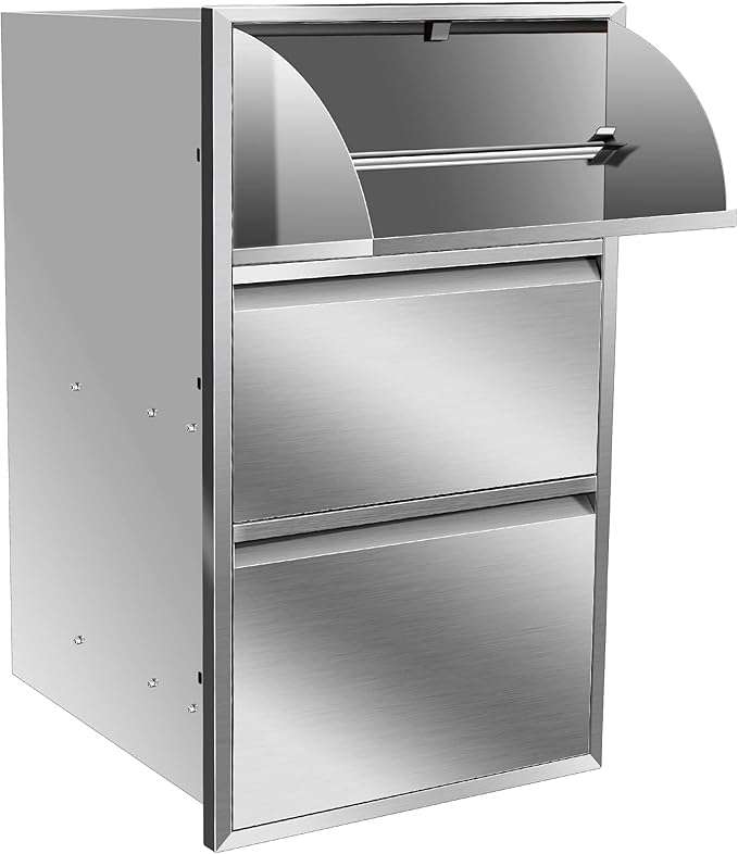 Outdoor Kitchen Drawers Stainless Steel 17W X 30H X 21D Inch, Flush Mount Triple BBQ Island Drawers with Hidden Handle for Outdoor Kitchens, Patio or Grill Station