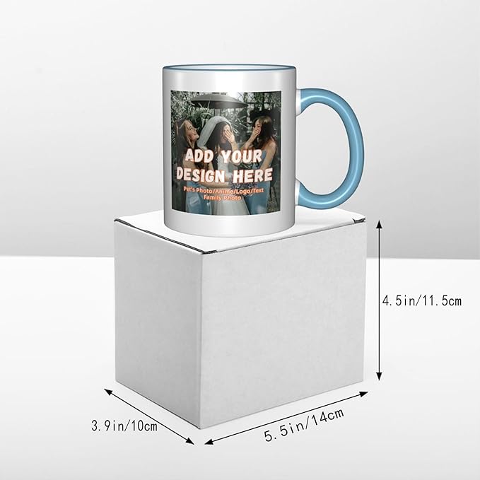 Custom Mugs and Coffee Cups Partial or Full Size Printed Creative Designs Customizable with Your Photos Images Text (Partial, Sky Blue)