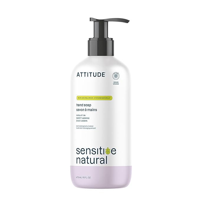 ATTITUDE Hand Soap for Sensitive Skin with Oat, EWG Verified, Dermatologically Tested, Vegan, Sweet Jasmine Scent, 16 Fl Oz