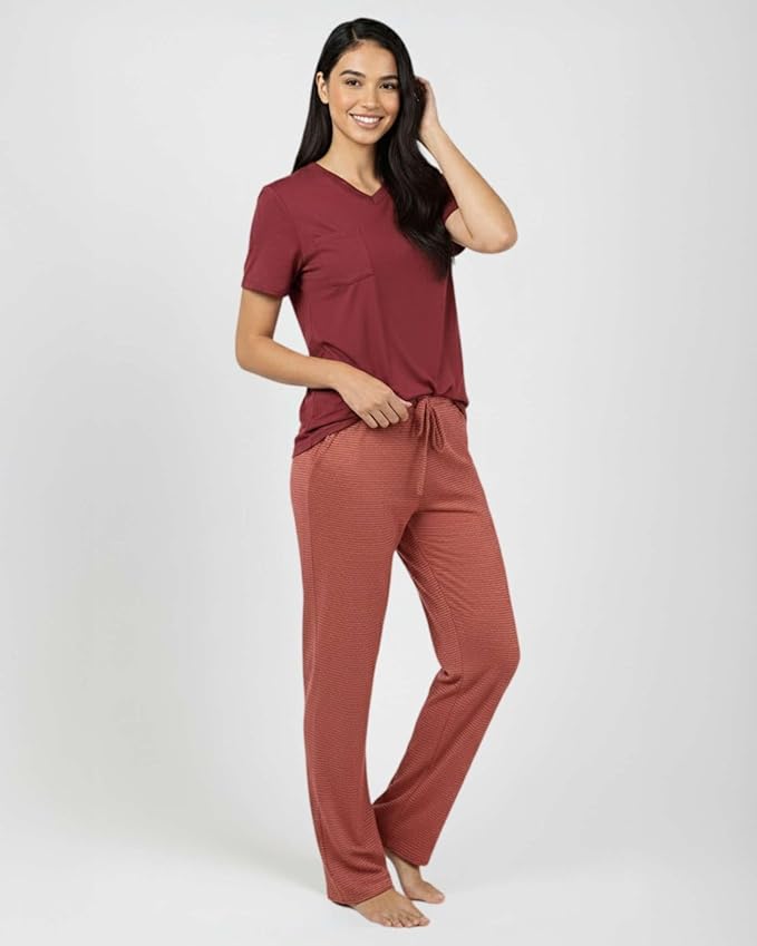 Real Essentials 2 Pack: Women's Comfy Pajama Sets - Short & Long Sleeve Ladies Loungewear Sleepwear PJs (Available In Plus)