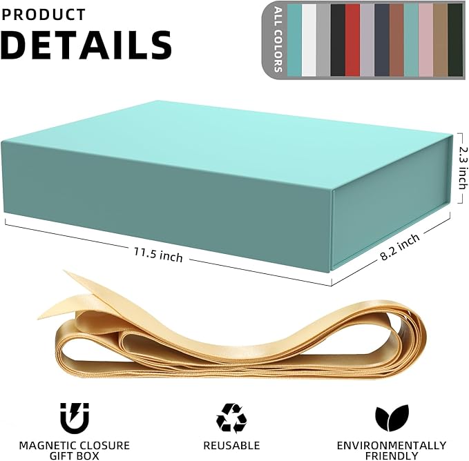 5 Pack Gift Boxes with Lids, 11 x 8.2 x 2.3 Inches Packing Box for Presents Ribbon Magnetic Closure, Luxury Wrapping Gift Boxes for Weddings, Birthdays, Chrismas, Halloween, Blue