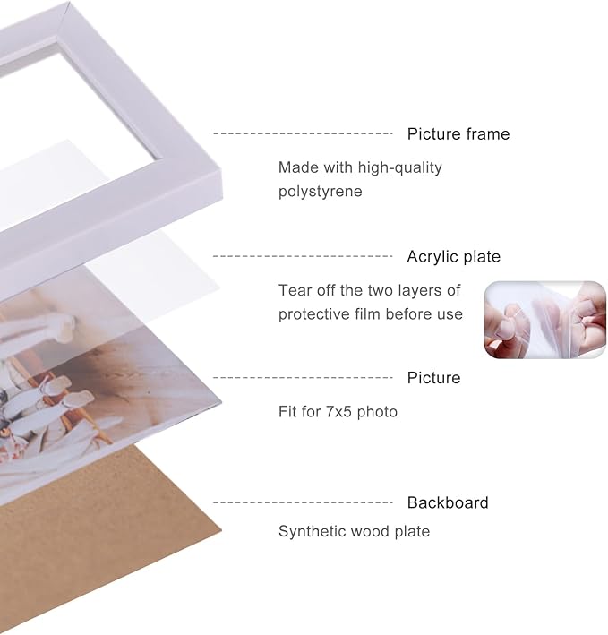 Double Vertical And Horizontal 5X7 Hinged PS Family Picture Frame Collage For Desktop or Tabletop (White 5775)
