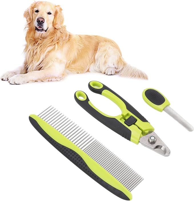 Gavigain Pet Grooming Kit, Stainless Steel Tools, Non Slip Handles, Portable, for Dogs, Cats, Rabbits, Ferrets, Birds, Home Grooming Supplies