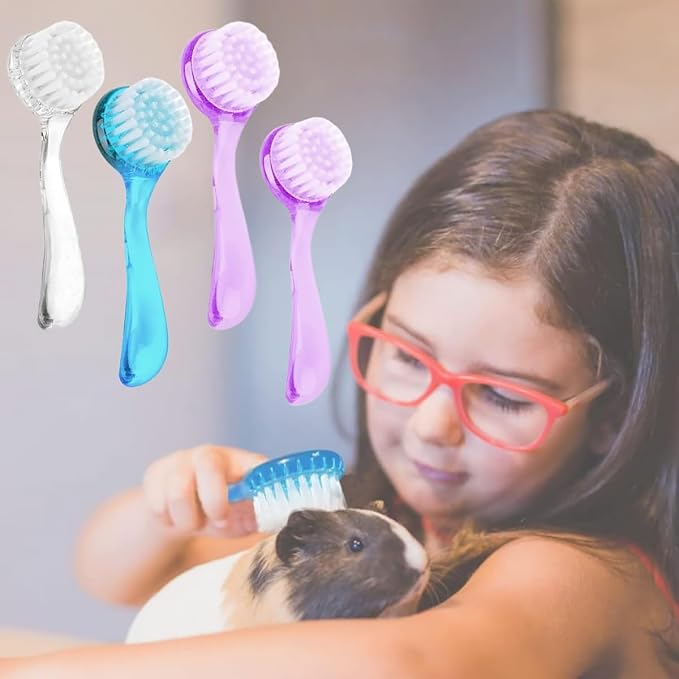 6 Pack Small Animal Brush, Soft Bath GroomingTool with Lid for Hamster, Cat | Keeps coat shiny and healthy. Removes dander and debris. Includes storage lid to keep brush clean.