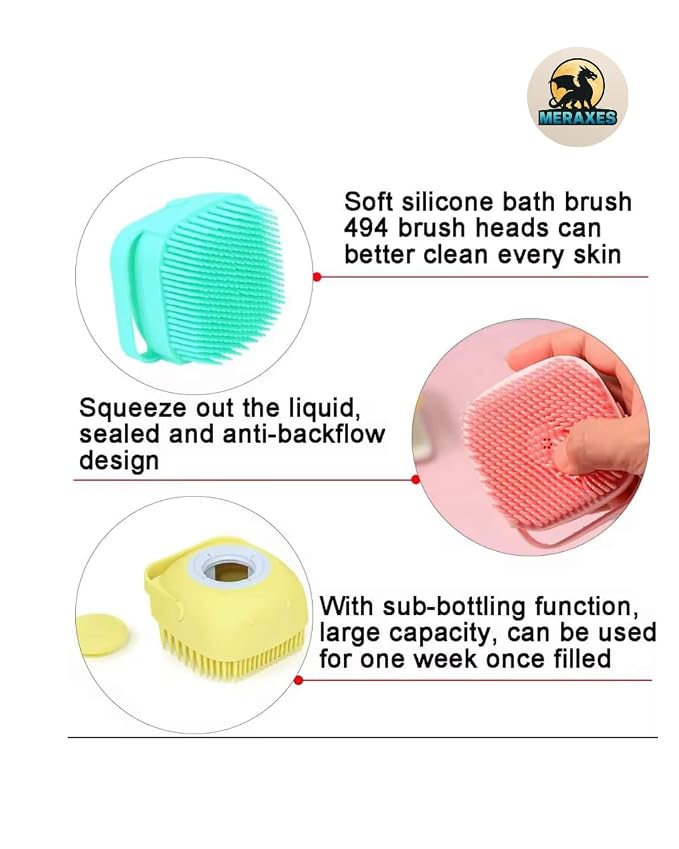 MERAXES Pet Grooming Bath Brush with Soap Dispenser – Soft Silicone Massage Bristles for Dogs & Cats, Gentle Deshedding & Deep Cleaning for Long or Short Hair – Pink