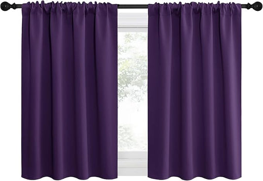 NICETOWN 2 Panels Blackout Curtains, Rod Pocket Thermal Insulated Drapes for Kitchen, Heavy Duty Small Window Treatment for Dorm Room, Studio Apartment, Basement (Royal Purple, W42 x L30)