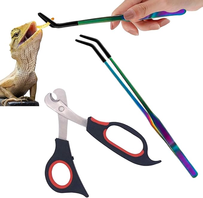 2-Pack Professional Reptile Nail Clippers&Stainless Steel Reptile Feeding Tongs Suitable for Small Animals Such as Cats, Birds, Hamsters, Rabbits, Hedgehogs, Ferrets, Chinchillas, Guinea Pigs，Etc