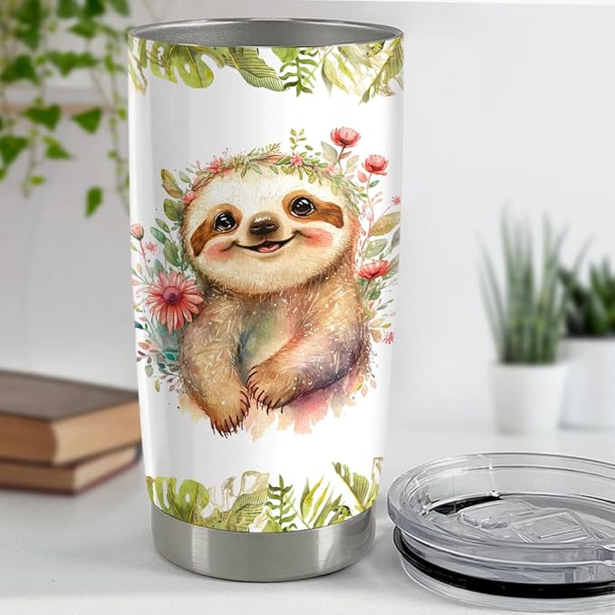 SANDJEST Sloth Tumbler 20oz Sloths Gifts for Women Girl Teen Gift for Birthday Christmas Stainless Steel Insulated Tumblers Coffee Travel Mug Cup