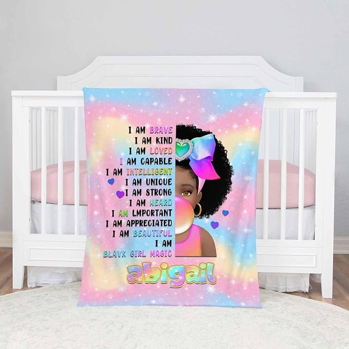 Customized Blankets with Name, African Style Blanket Custom Blanket Plush Flannel, Soft Personalized Name Throw Blanket Gifts for Boys Girls Birthday