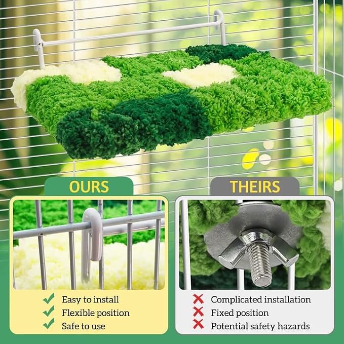 Rat Cage Platform 2Pcs Rat Cage Accessories with Warm Velvet, Sugar Glider & Chinchilla Toy Cage Hanging Shelf Stand, Rest Perch Fit Squirrel Gerbil Mouse Green Pet Standing Jumping(Medium)