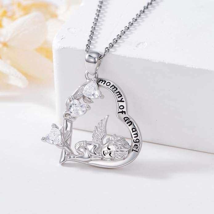 Miscarriage Necklace Gifts for Mothers 925 Sterling Silver Mommy of An Angel Pendant Memorial Jewelry Loss of Pregnancy Sympathy Gifts for Women