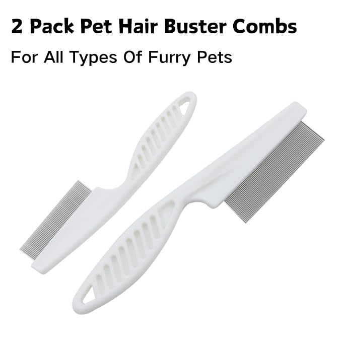 2PC Hamster Grooming Comb - Stainless Stell Face Flea Comb Fine Tooth Tear Stain Remover Removes Crust, Mucus, Stains, Face Brush for Chinchillas, Ferrets, Guinea Pigs, Rabbits (White)