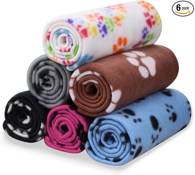 Comsmart Pet Blanket Dog Cat Soft Fleece Blankets Sleep Mat Pad Bed Cover with Paw Print for Kitten Puppy and Other Small Animals, 6 Pack of 39x35 Inches
