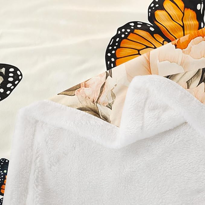 Feelyou Girls Butterfly Fleece Throw Blanket Baby 30"x40" Kids Gray Yellow Sherpa Blanket Plush Fuzzy for Bed Couch Chair Living Room, Chic Gorgeous Bed Blanket Noble Flower Room Decor