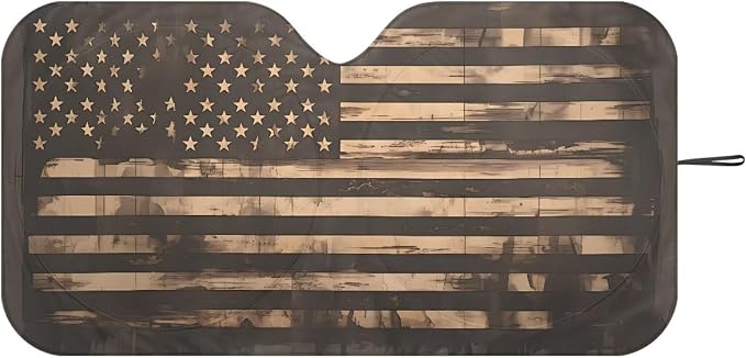 Vintage American Flag Windshield Sun Shade for Front Window Easy to Install Automotive Interior Sun Protection Lightweight Blocking Harmful UV Rays & Heat