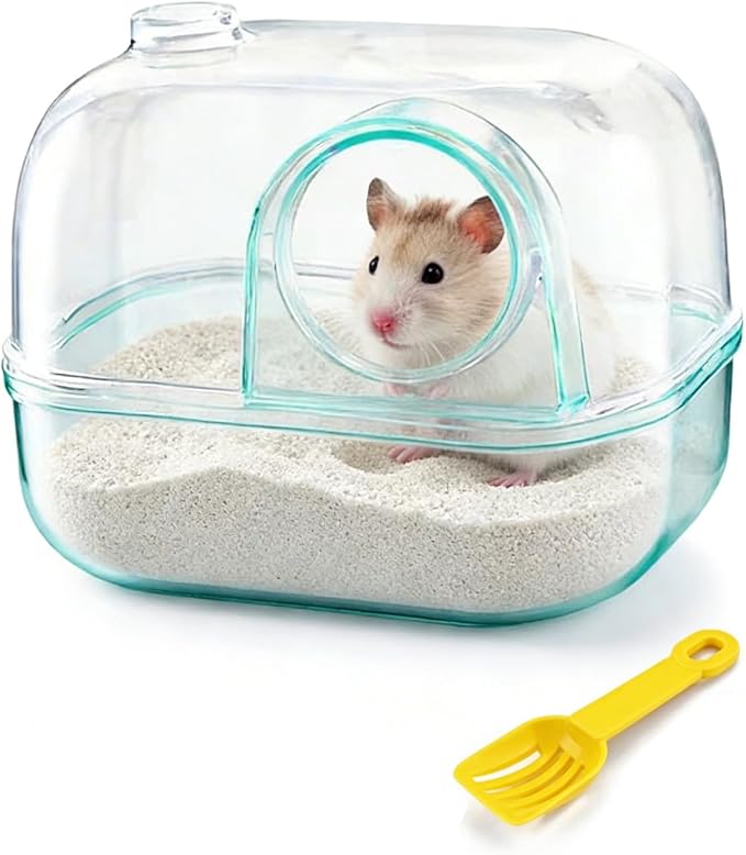 Hamster Sand Bath Box, Polaroid-Inspired Acrylic Hamster Bathroom & Dig Box forSyrian Hamster & Dwarf Hamsters, Large Capacity Substrate Container with Cleaning Shovel(Green)