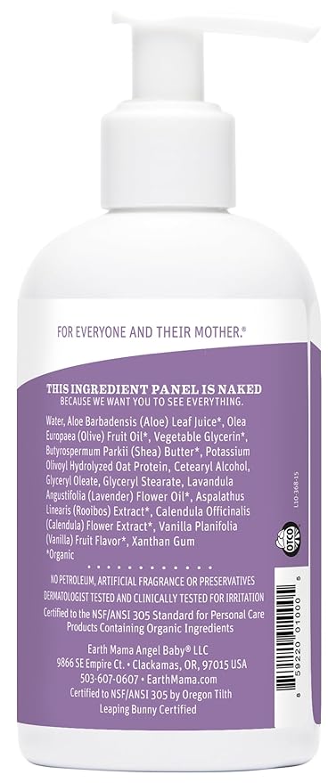 Earth Mama Calming Lavender Baby Lotion for Dry Skin, Calendula Cream for Newborn Skin Care, Organic Moisturizer for Children, Aloe Juice, Rooibos, & Shea Butter, Lavender Lotion, 8 Fl Oz (2Pk)