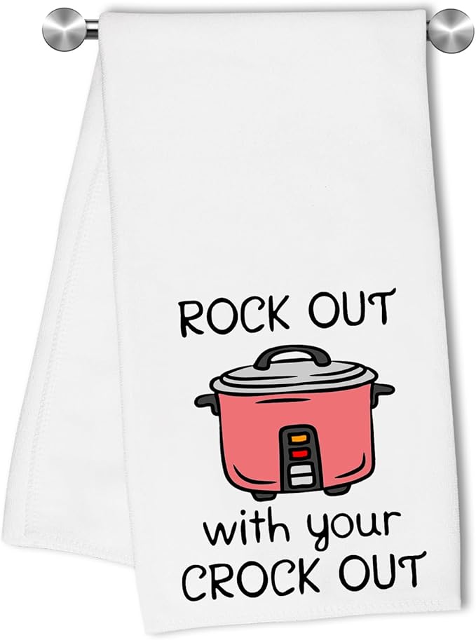 Funny Kitchen Towels Dish Towel Tea Towel Absorbent Rock Out with Your Crockery Hand Towels for Bathroom Kitchen Home Decor,Gifts Ideal Housewarming Gift for Women,Men,Hostesses,Friends,Chefs