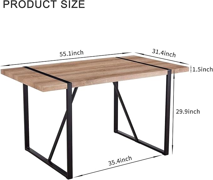 55'' Kitchen Table,Dinner Table for 4-6, Kitchen & Dining Room Tables,Wood Dining Table with Metal Legs for Living Room & Dining Room