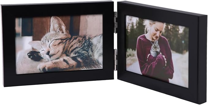 Double Horizontal 5X7 Hinged PS Family Picture Frame Collage For Desktop or Tabletop (Black 75X2)