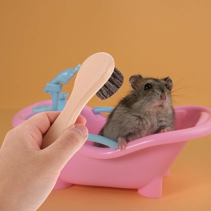 ibasenice 2pcs Small Pet Grooming Brush with Soft Boar Bristles and Beech Wood Handle, 4-inch Bathing Massage Comb for Hamsters, Rabbits, Guinea Pigs, and Ferrets