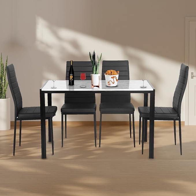 FDW Dining Table Set Dining Room Table Set for Small Spaces Kitchen Table and Chairs for 4 Table with Chairs Home Furniture Rectangular Modern (White Marble)