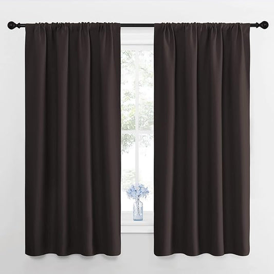 NICETOWN Window Curtains for Bedroom, Toffee Brown, 2 Panels, W42 x L48 -Inch, Home Decoration Thermal Insulated Rod Pocket Blackout Blinds & Drapes for Small Windows