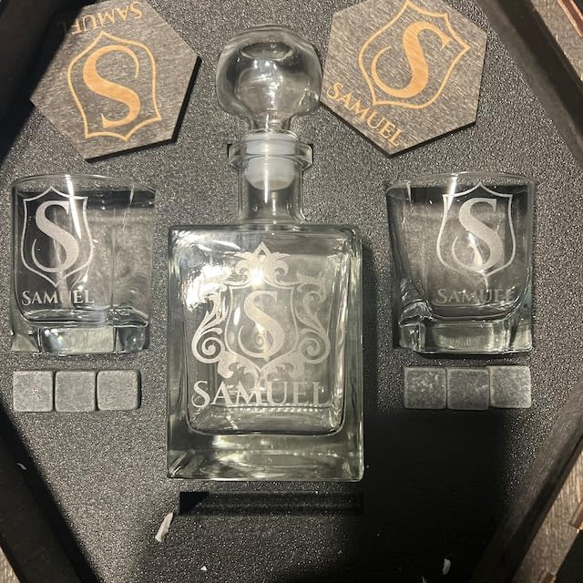 Personalized Whiskey Decanter Set for Men Dad Custom Liquor Decanters Wooden Box Whiskey Glasses Father's Day Gift for Grandpa Birthday Anniversary Christmas