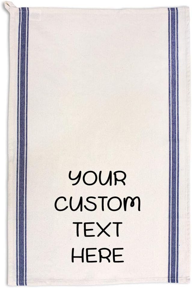 Custom Decor Kitchen Towels Personalized Text Words Name Cleaning Supplies Dish Blue Stripe