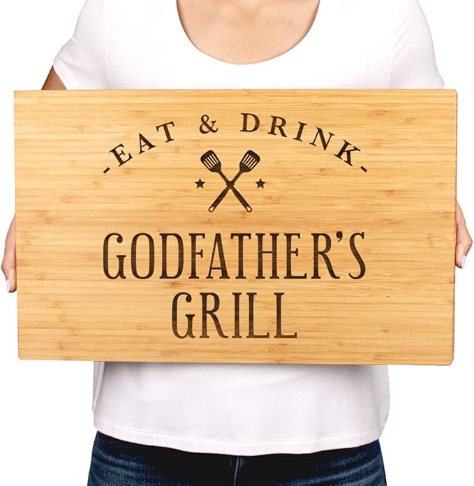 Andaz Press Large Bamboo Wood BBQ Cutting Board Gift, 17.75 x 11-inch, Godfather's Grill, 1-Pack, Laser Engraved Serving Chopping Board Christmas Birthday Chef Kitchen Ideas
