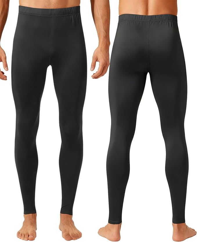 1 or 3 Pack Mens Long Johns Thermal Pants, Fleece Lined Lightweight Base Layer Bottoms, Compression Leggings Winter Gear