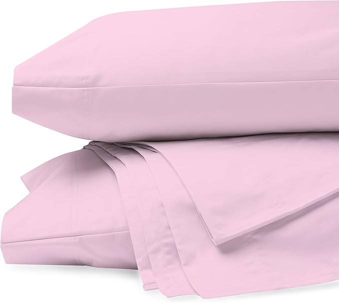 Organic 100% Cotton Percale Twin Sheets Set Light Pink, Twin Bed Sheets, College Dorm Room Essentials, 14" Deep Pocket Twin Cotton Sheet Set, Breathable & Cooling Sheets for Hot Sleepers
