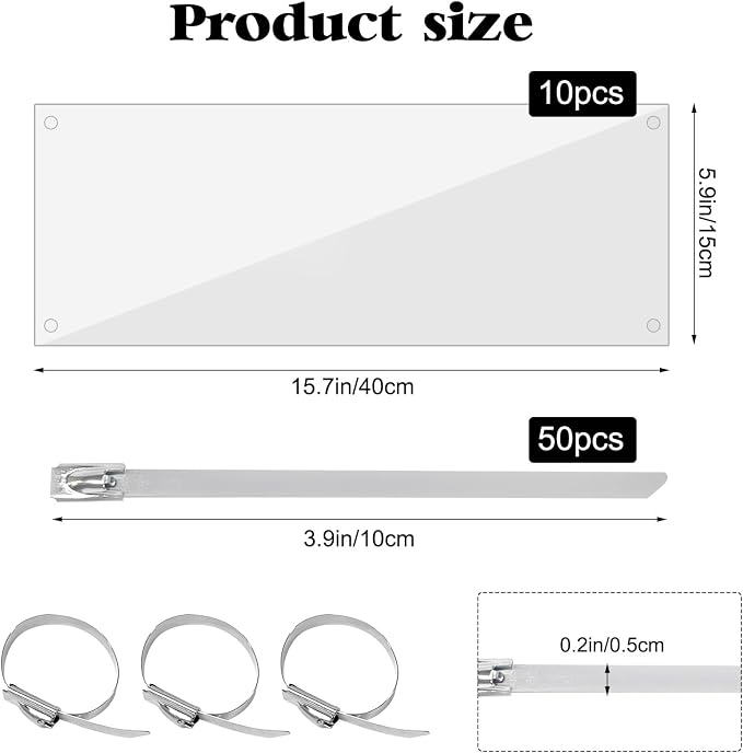 10 Pcs Pet Cage Liner 15.7'' x 6'', Cage Urine Guard Side Lining Clear Sheet with 50 Pcs Stainless Steel Zip Ties, Anti-Urine Side Lining Sheet for Rabbit Guinea Pig Hamster Ferret Chinchilla
