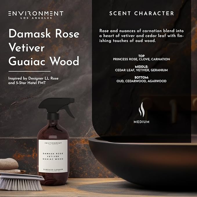 ENVIRONMENT Inspired by 5-Star Resort FMT Surface Cleaner, 16oz Luxury Surface Cleaner (Damask Rose | Vetiver | Guaiac Wood) Home Essentials, Scented Cleaning Products, Vegan & Cruelty-Free