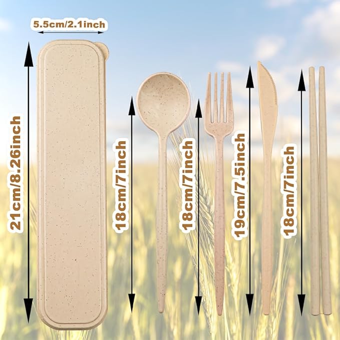 4 Sets Reusable Utensils Set with Case,Camping Cutlery Set Travel Silverware Set with Case Lunch Utensils Set for Work,Utensil Sets for Lunch Picnic Daily Use Outdoor (Beige)