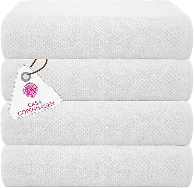 CASA COPENHAGEN Popcorn Textured 4 Pieces Bath Towel Set- White, 550 GSM 4 Bath Towel Rough & Tough Use Cotton Towels Gift Set for Bathroom