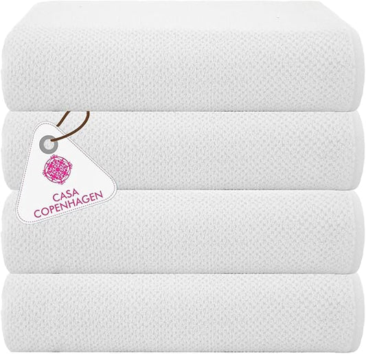 CASA COPENHAGEN Popcorn Textured 4 Pieces Bath Towel Set- White, 550 GSM 4 Bath Towel Rough & Tough Use Cotton Towels Gift Set for Bathroom