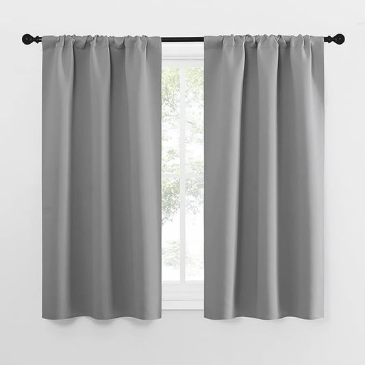 NICETOWN Short Curtains for Small Window - Home Decoration Thermal Insulated Rod Pocket Blackout Blinds & Drapes for Small Windows (Silver Grey, 2 Panels, W34 x L54 -Inch)