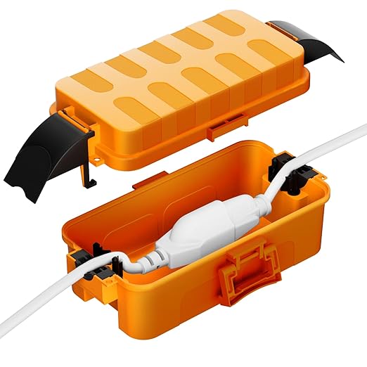 Flemoon IP55 Small Outdoor Electrical Box Waterproof (Inner 5.9 x 3.2 x 1.8inch), Extension Cord Cover with Detachable Awning Covers for Plug, Outlet, Holiday Lights, Orange