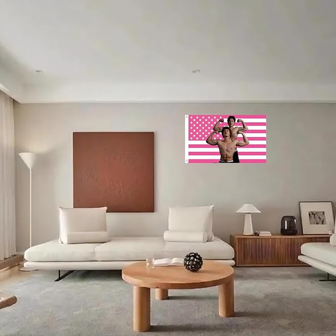 MAGJIUKE Heated Rivalry American Flag Tapestry, Pink USA Design, 3x5 Feet, Polyester with Brass Grommets, Barton Wall Decor for Bedroom