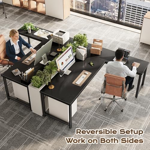 Huuger 63 Inch L Shaped Desk with Power Outlets & 0.95 Inch Thicker Desktop