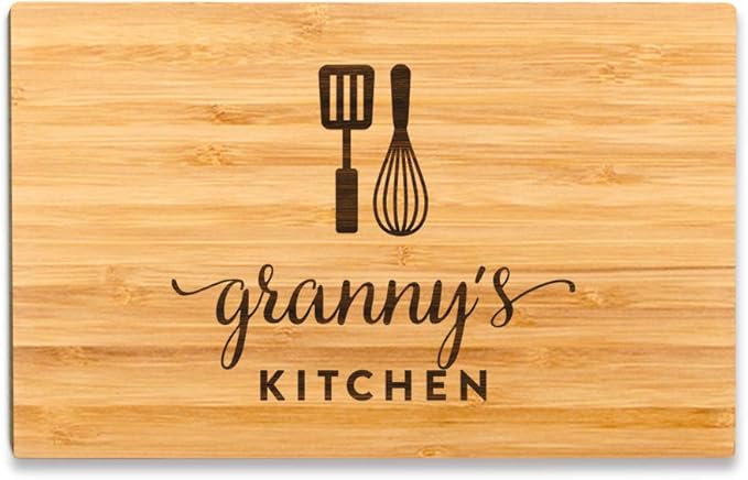 Andaz Press Laser Engraved Bamboo Wood Cutting Board, 9.5 x 6-inch, Granny's Kitchen, 1-Pack Mother's Day Cutting Board Gift Idea